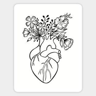 Floral Human Heart Anatomy | Line Art Magnet